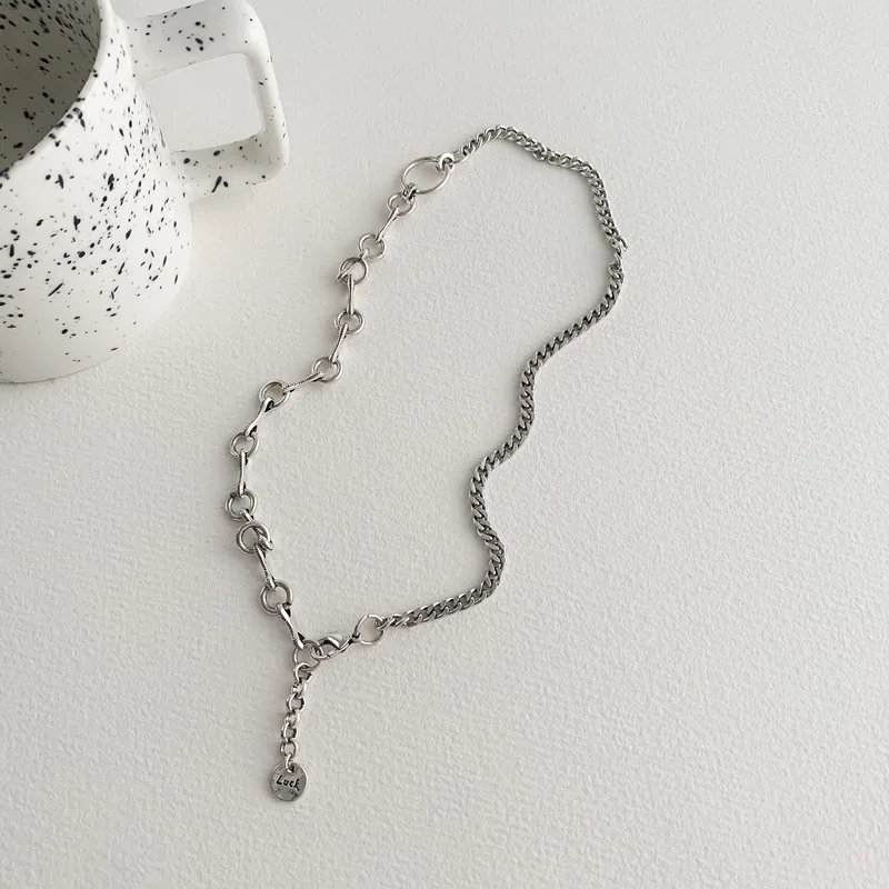 

LOVOACC Simple Asymmetric Linked Circle Chain Necklaces for Women Chunky Chains Hollow Geometric Pendant Chokers Necklace Gifts