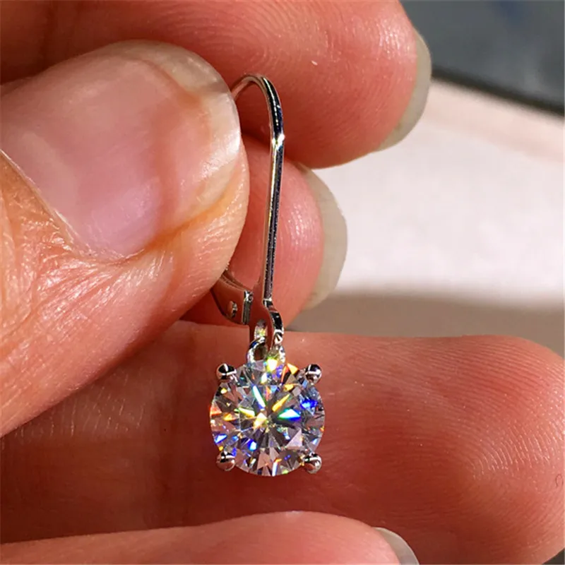 

Luxury Female White Crystal Stone Earrings Cute Silver Color Clip Earrings For Women Trendy Round Zircon Wedding Earrings