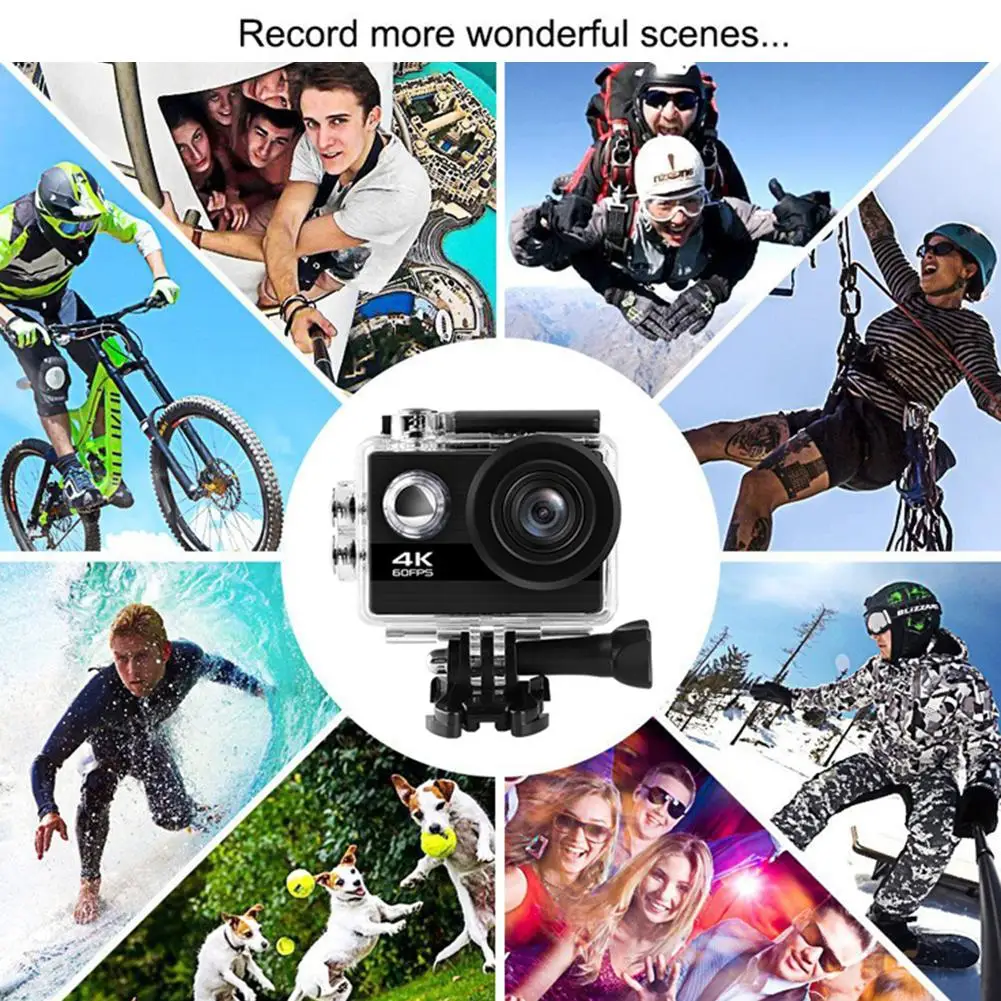 4K Ультра HD экшн-Камера Wi-Fi HD спортивные Камера широкоугольный объектив с фокусным расстоянием 4 K/60fps видео 2400W пикселей 2-дюймовый ЖК-дисплей 100FT Водонепроницаемый Камера