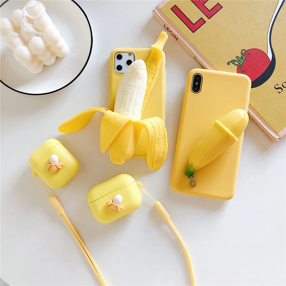 Забавный 3D чехол для телефона с изображением банана iPhone 11 12 Pro X XS Max XR 7 8 6 Plus SE2
