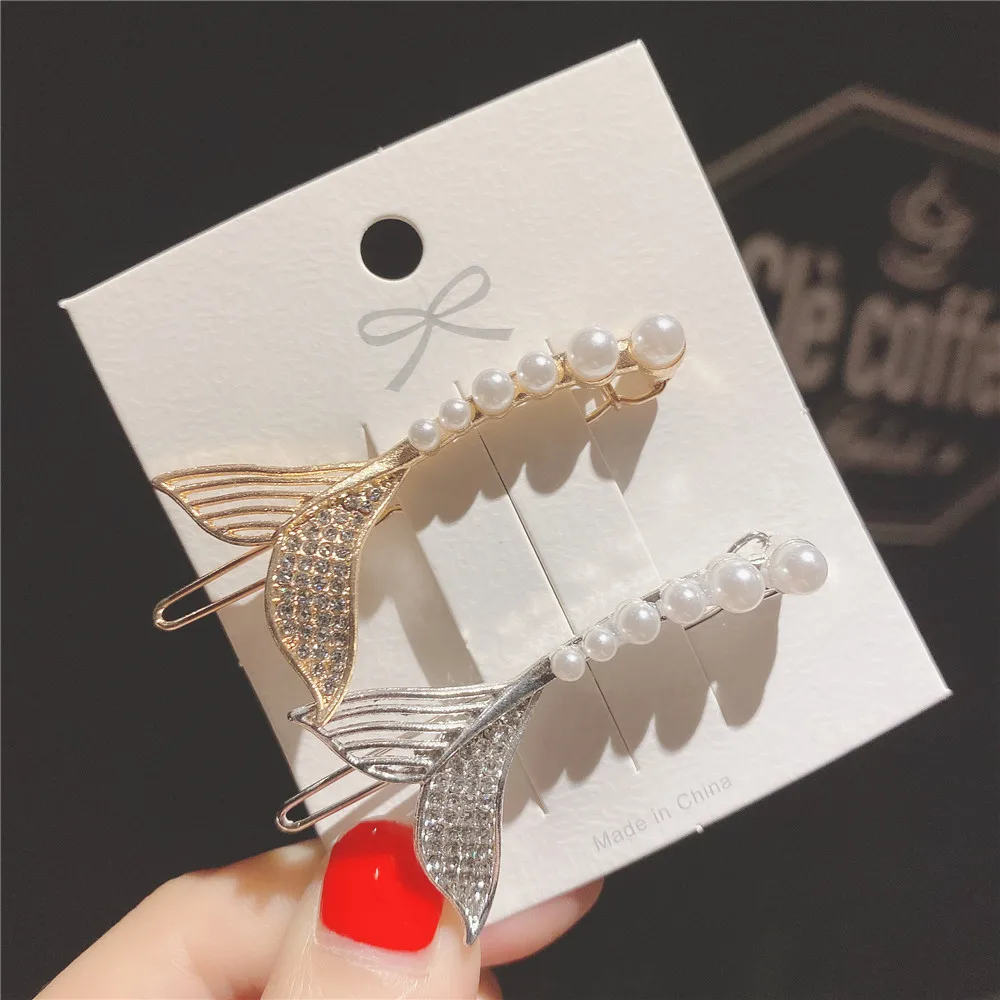 

Fashion Pearl Rhinestones Butterfly Fish Tail Hair Clips Geometric Hairpin Set Barrettes For Sweet Women Girls Hair Accessories