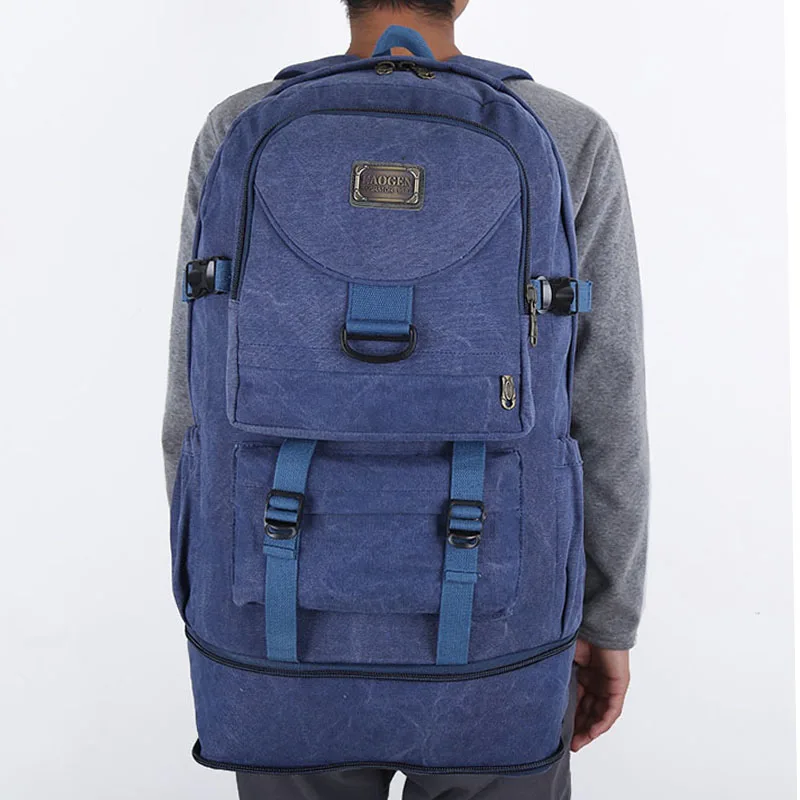 

Retro thick canvas backpack can be expanded 60 liters ultra-large capacity bag men and women big backpack travel bag travel