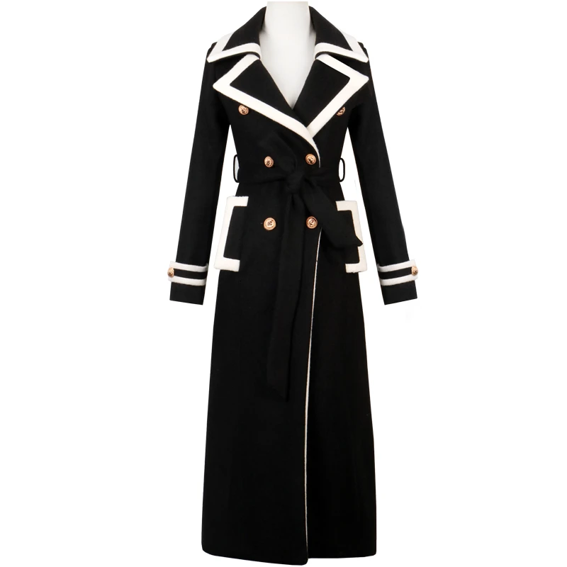 LANMREM 2020 ветровка Женская длинная Весенняя Новинка приталенное черное шерстяное