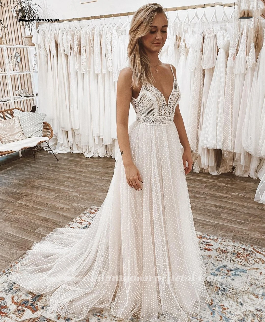 

Женское свадебное платье на тонких бретельках, элегантное платье невесты в стиле рустикального Бохо с коротким шлейфом, Пляжное платье без ...