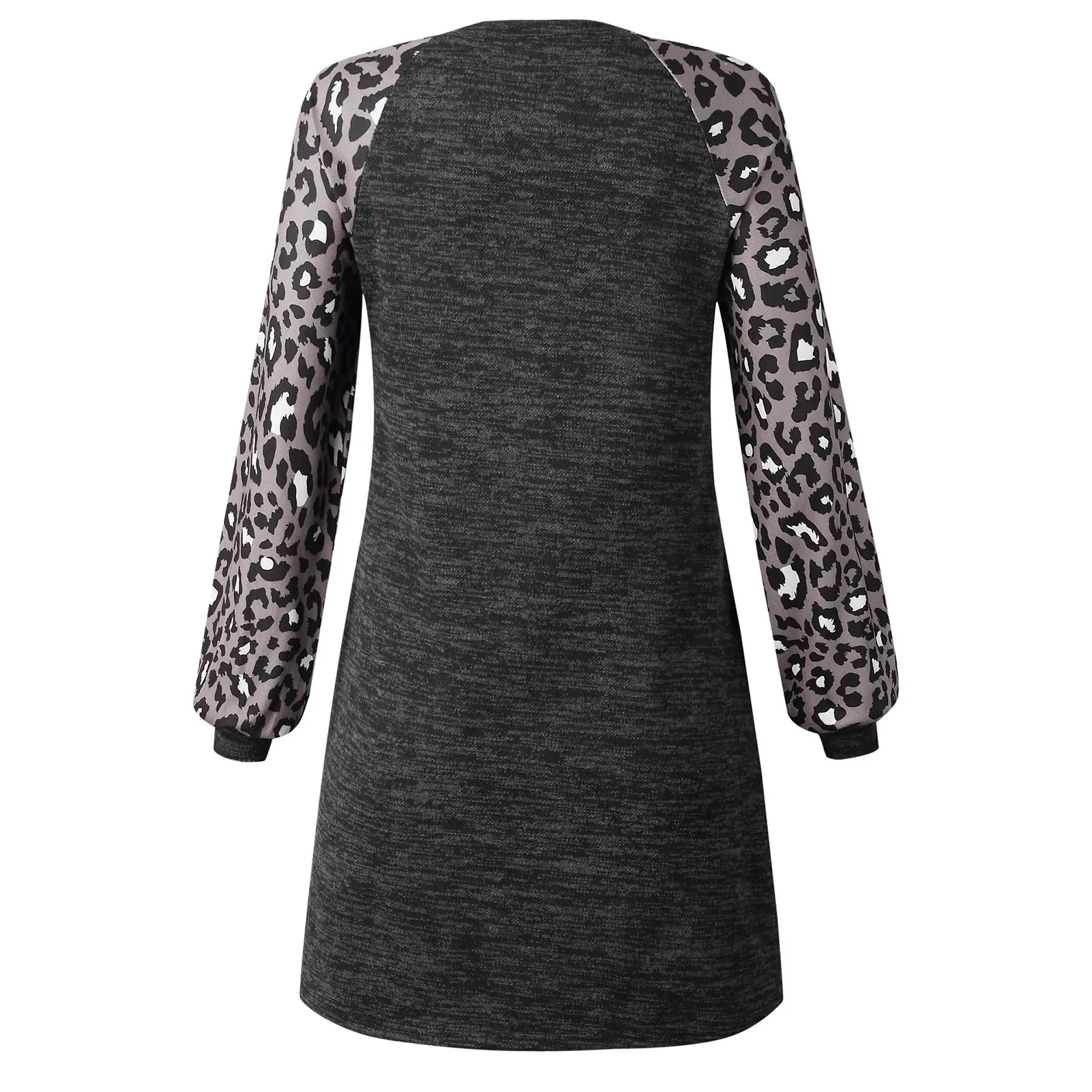 

2020 Autumn/winter Women's Sweater Dress Color Matching Leopard Patchwork Long-sleeved Sweater Pullover Women Dresses Size S-XL