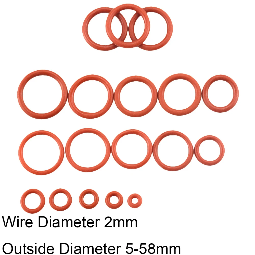 

Красное Термостойкое резиновое уплотнительное кольцо, диаметр проволоки 2 мм, внешний диаметр 5-58 мм, уплотнительные кольца для шайбы, уплотнительная прокладка для масла, уплотнение для автомобиля при температуре-40-180 ℃