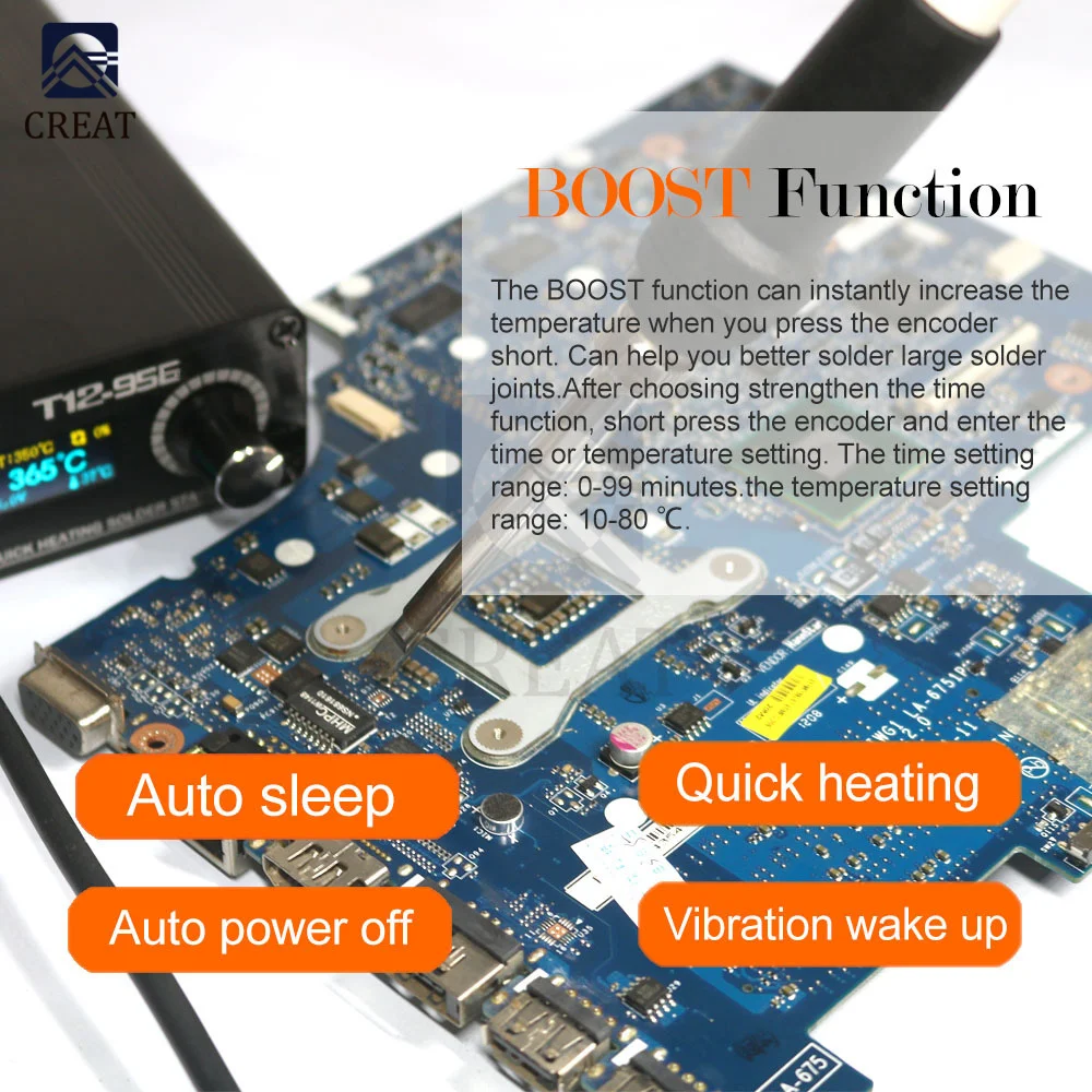 QUECOO T12-956 Soldering Digital Station Electronic Iron OLED 1.3inch with Black M8 Handle and T12 Tips | Электронные компоненты