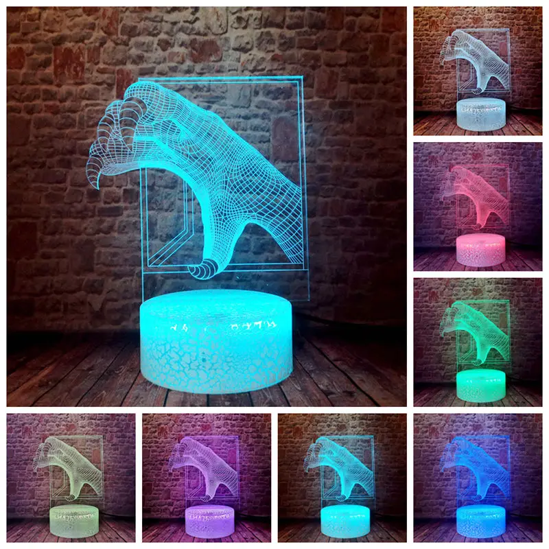 3D Динозавр коготь Светодиодная лампа настроения разноцветные животные Лапа
