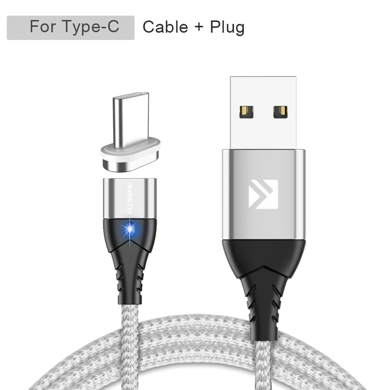 silver for type c FLOVEME 3A Магнитный Micro USB кабель type-C Магнитный зарядный кабель для телефона Xiaomi для iPhone 7 8 samsung - Цвет: silver for type c