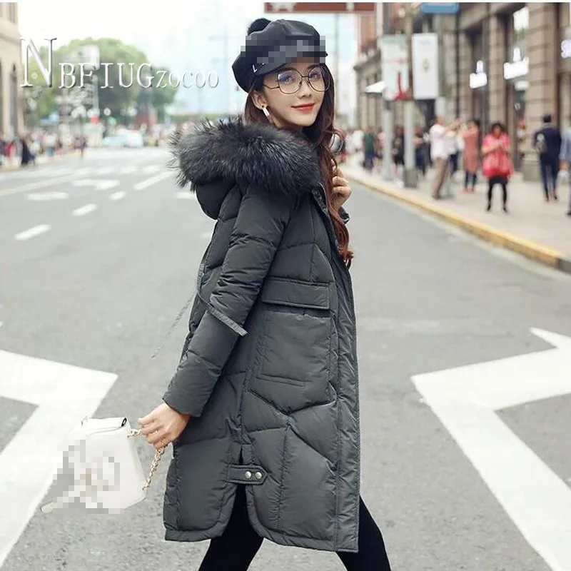 

2020 New Women Parkas Long Style Korean Big Faux Fur Collar Slim Female Jacket