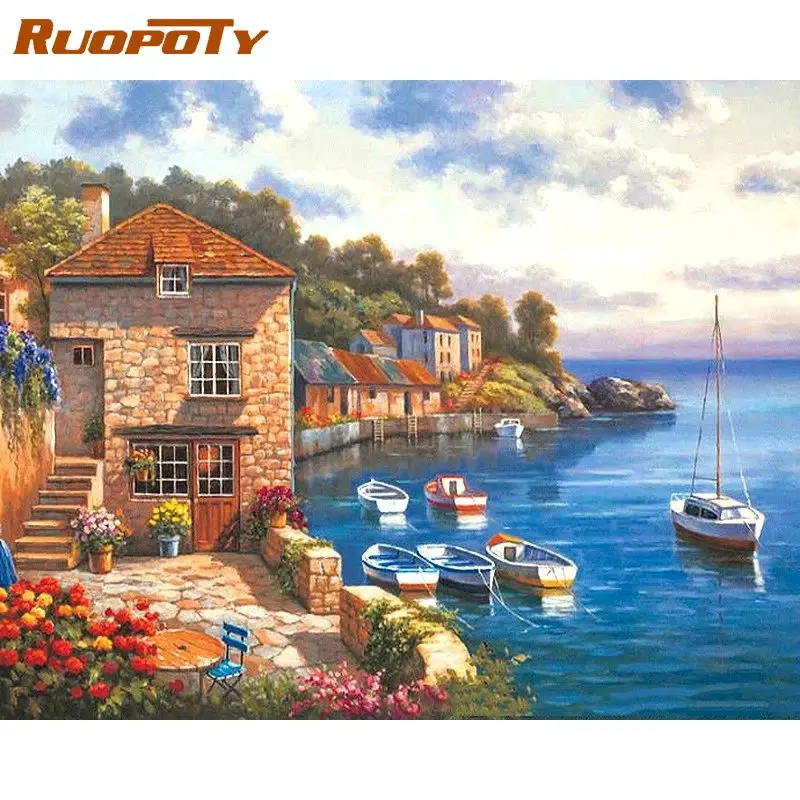 

Harbour beauty scenery Acrylic Paint by Number kits for adults modern art framed oil painting by numbers picturesWall Art Gifts