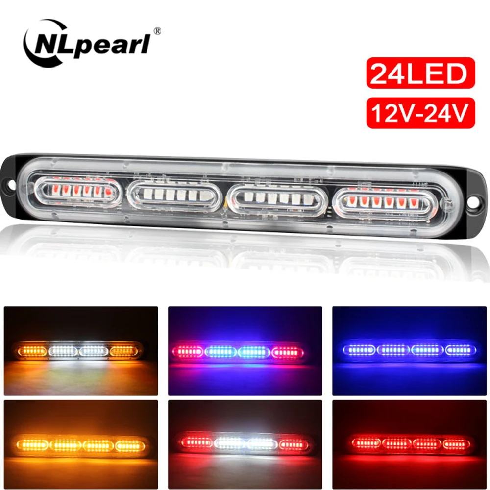 

NLpearl Slim 12V 24V 24LED Strobe Light Police Car Moto Trucks LED Side Marker Lamps White Amber Red Blue Flashing Warning Light