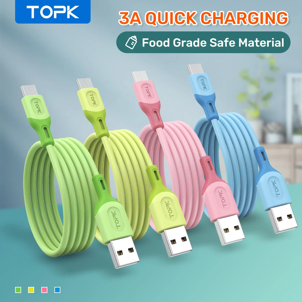 TOPK AN84 Micro USB Type C кабель для XiaoMi redmi note 9 3A Быстрая зарядка жидкий силиконовый