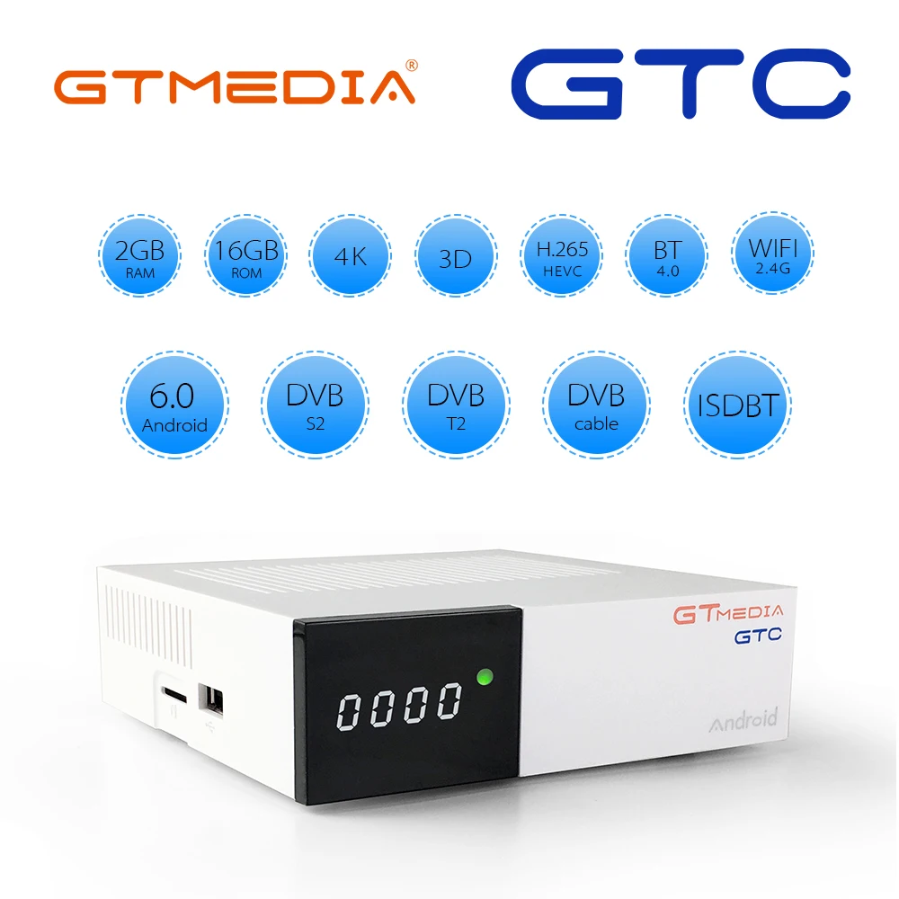 GTmedia GTC Android 6,0 спутниковый ресивер DVB-S2/T2/Cable/ISDBT Amlogic S905D 2 Гб ОЗУ 16 Гб ПЗУ Поддержка iptv m3u mag телеприставка