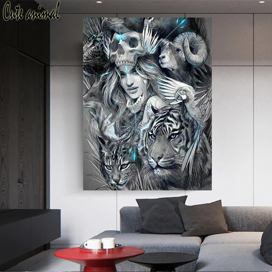 Картина из круглых страз с изображением женщины тигра черепа стразы Набор для