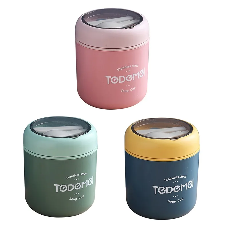 

1PC 500ML Thermal Lunch Box Food Container With Spoon Stainless Steel Vacuum Cup Soup Cup Portable Insulated Breakfast Tableware