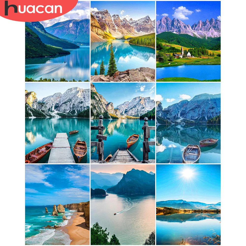 

HUACAN картина по номерам Горный пейзаж рисунок на холсте Ручная роспись для взрослых картина по номеру озеро украшение дома подарок