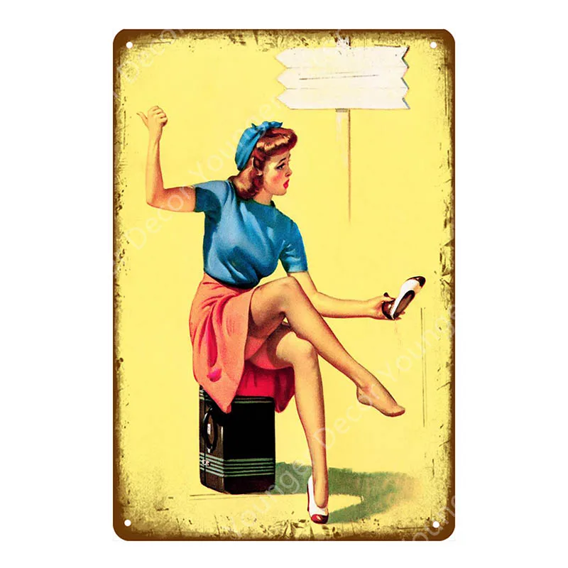 Винтажная сексуальная леди Pin Up девушка живопись жестяная вывеска металлическая пластина художественный плакат Настенная Наклейка бар кофейня кафе домашний декор