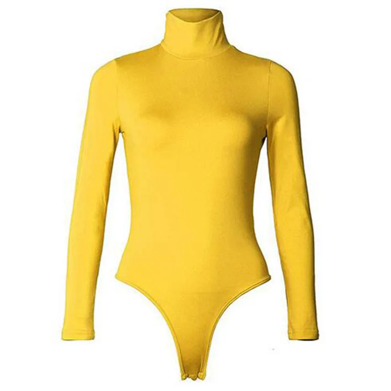 Женский боди, Осенний Топ, бодикон, боди, Feminino Mujer, обтягивающий, однотонный, сексуальный, клубный, тянущийся, комбинезон, зимний, длинный рукав, M0018 - Цвет: Yellow