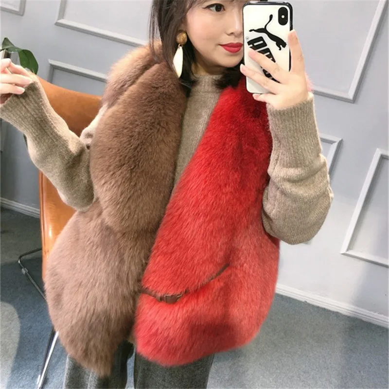 winterjas dames 2022 Natural Full Pelt Real Fox Fur Vest Suit Collar Women Genuine Fox Gilet Winter Medium Waiscoat enlarge