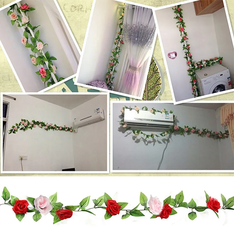 

2020 New Artificial Silk Rose Flower Ivy Vine Leaf Garland Wedding Party Garlands Artificial Rose Vine Lifelike Simulation Rose