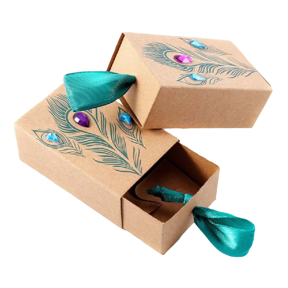 Коробки для конфет с павлиньими перьями 40 шт. ящик из крафт бумаги подарочные
