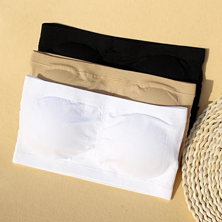 

Anti-glare black and white tube top double into a chest pad Summer strapless bra women's underwear wrap chest