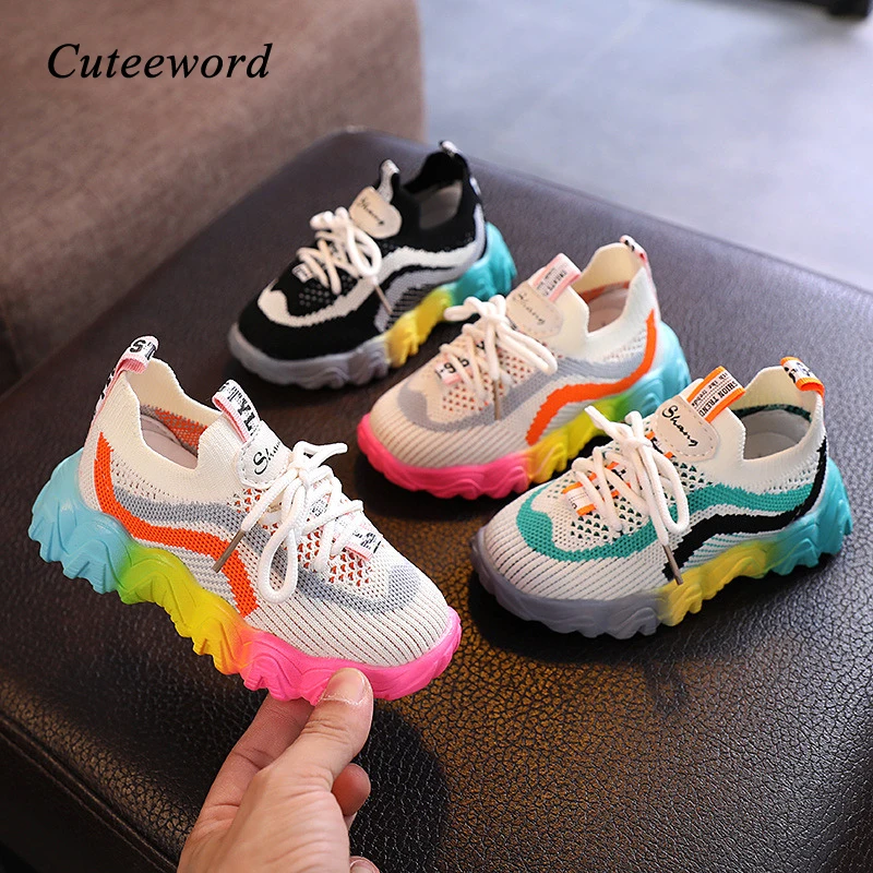

Brand Boy Child Sneakers Mesh Breathable School Shoes Girl Spring and Autumn New Flying Woven Soft Bottom Toddler Kids Sneakers