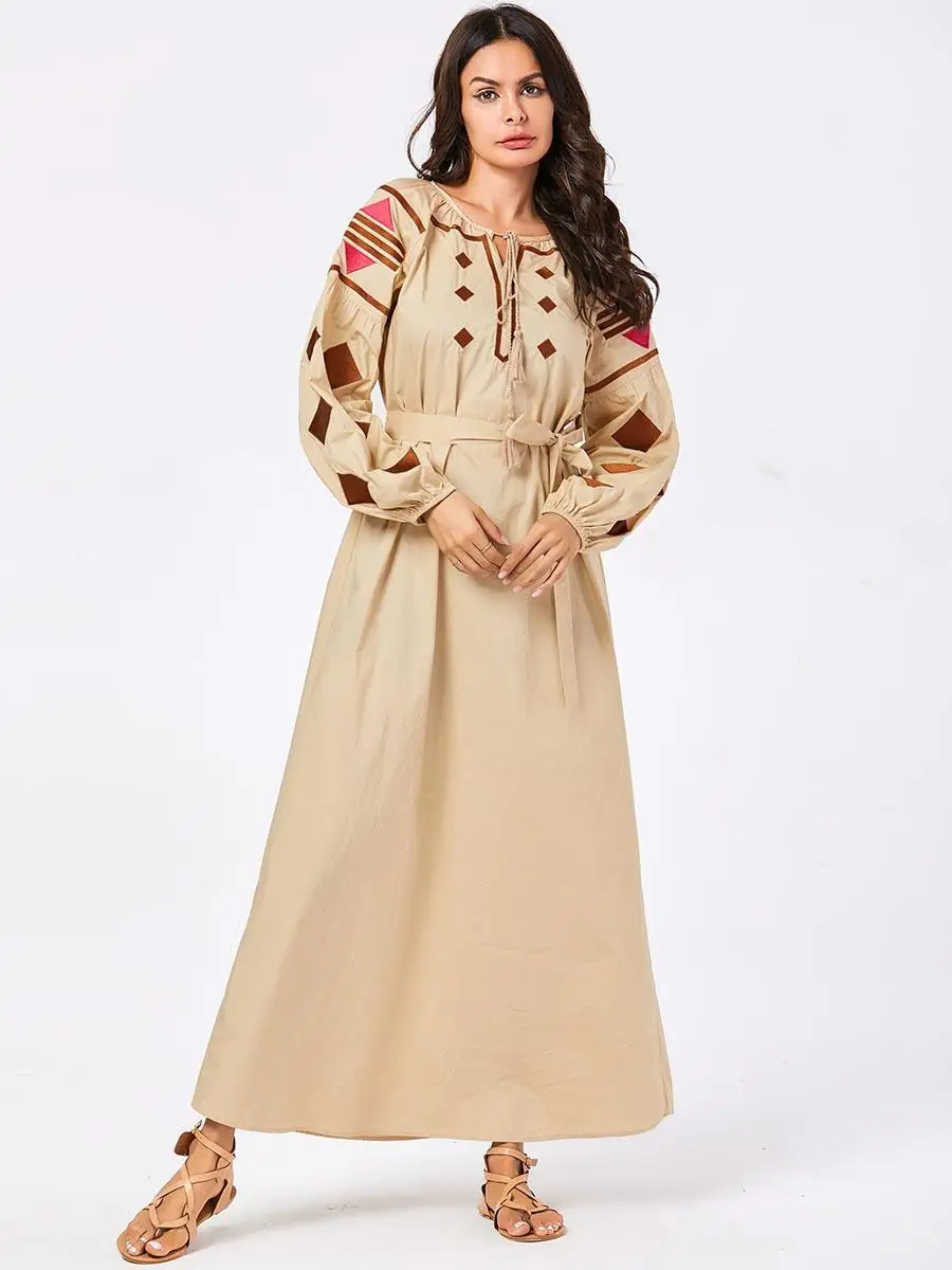 Мусульманское женское Вышитое Платье макси с длинным рукавом халат ислам Дубаи