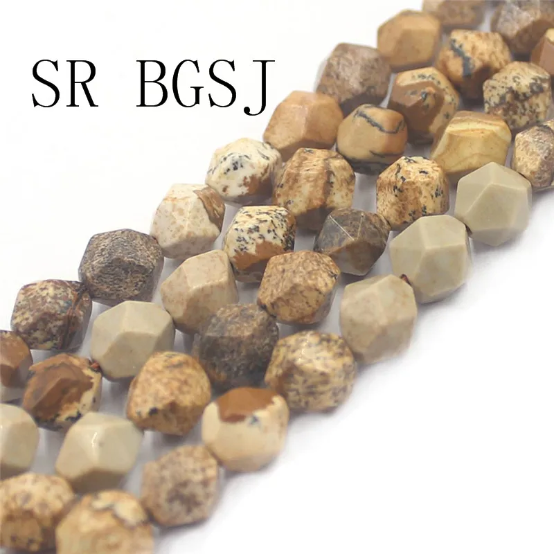 

Free Shipping SR 8mm Faceted Round Polygonal Picture Jasper Gemstone Natural Stone Loose Beads Strand 15"