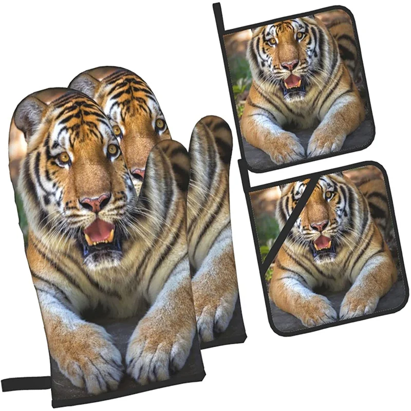 

Oven glove and pot holder set heat-resistant 4-piece set, kitchen utensils non-slip insulating gloves for baking and cooking