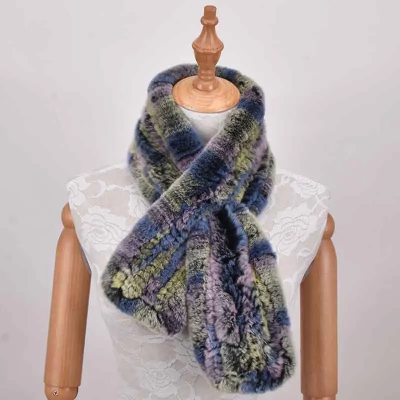 Женский зимний Настоящий мех кролика шарф Зимний Теплый вязаный натуральный