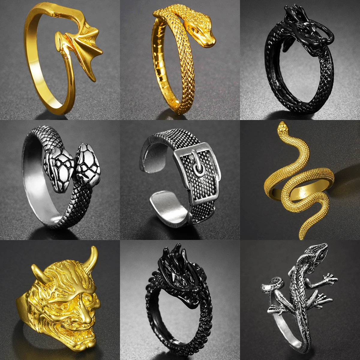 

Vintage Punk Trendy Domineering Dragon Snake Lion Ring for Men Women Opening Rings Adjustable Male Party Gift Dropshipping