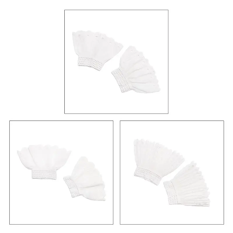 

Womens Pleated Ruffles Horn Cuffs Hollow Out Embroidery Floral Lace Fake Sleeves