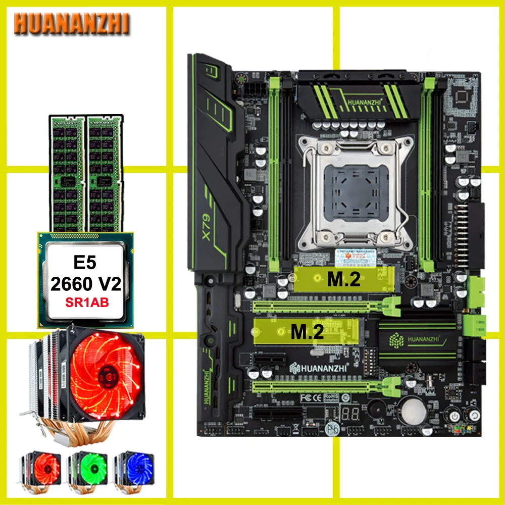 Материнская плата HUANANZHI X79 Pro с двойным M.2 NVMe SSD слотом ЦП Intel Xeon E5 2660 V2 6 Трубок кулер