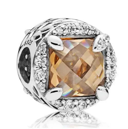 

Genuine 925 Sterling Silver Charm Radiant Grains Of Energy With Faceted Crystal Bead Fit pandora Bracelet & Necklace Jewelry