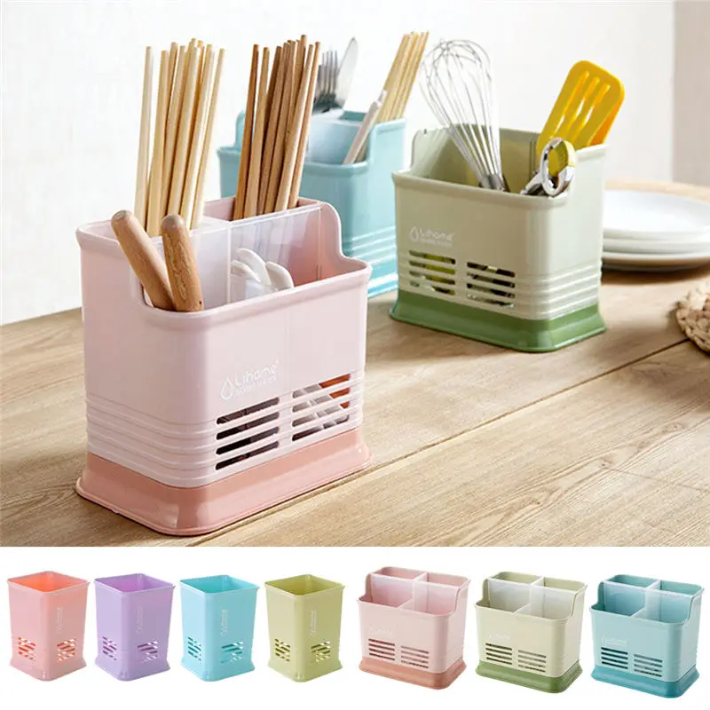 

1PC Kitchen Cutlery Drainer Drain Chopsticks Cage Multi-function Desktop Partition Rack Hollow Spoon Fork Knife Shelf Holder