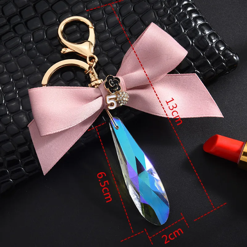 New Ribbon Bowknot Big Gem Keychain Pendant 5 Character Flower Plate Crystal Tassel Key Chain Accessories | Украшения и
