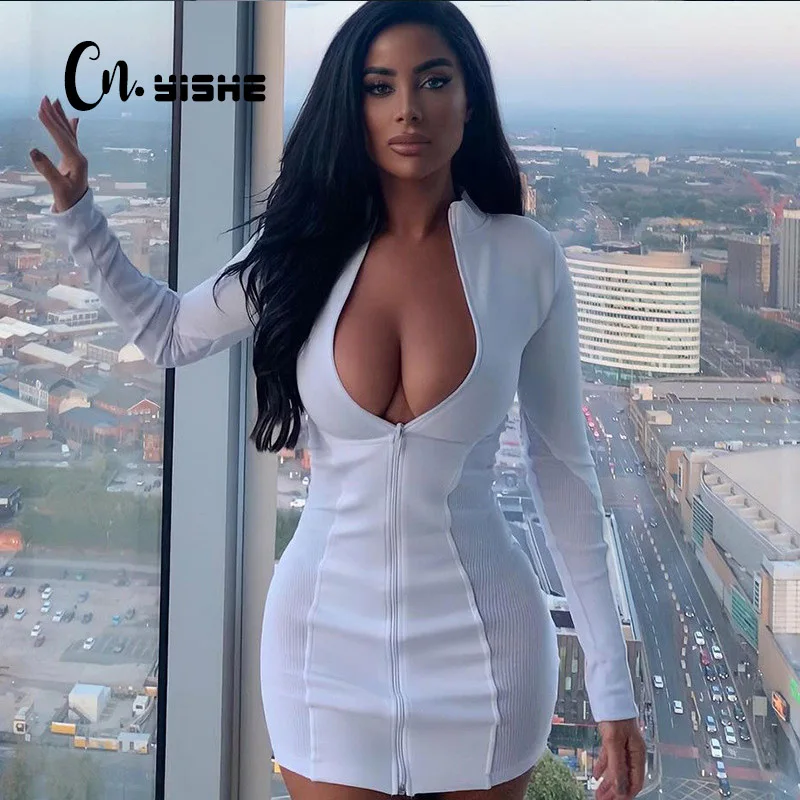 

CNYISHE 2022 Spring Clothes For Women Dress Casual Zipper Fitness Going Out Dress Women Dresses Sexy Slim Party Robes Vestidos