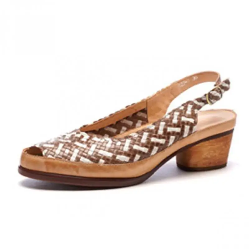 

Johnature Genuine Leather 2021 New Women Sandals Retro Buckle Strap Peep Toe Women Shoes Handmade Weave Concise Ladies Sandals