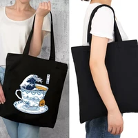 women ecobag large capacity canvas tote shoulder bag personality wave pictures fabric reusable beach handbags shopper bags