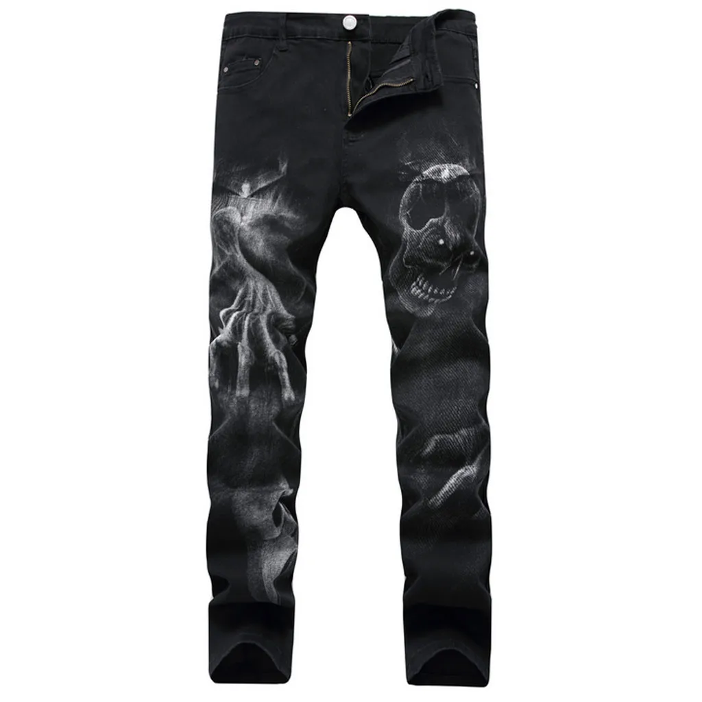 

Men's New Fashion 3D Personality Slim Color Print Stretch Denim Trousers High Quality Jeans Frayed Casual LOGO