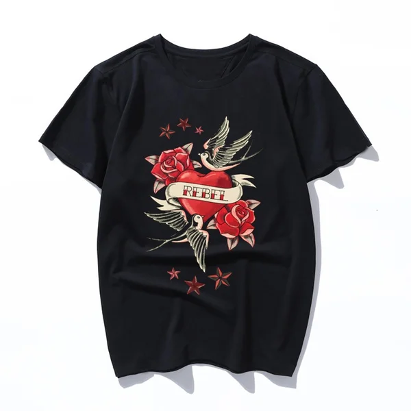 

rebel heart T-Shirt for Men Funny Tees Crewneck Cotton Tops T Shirt