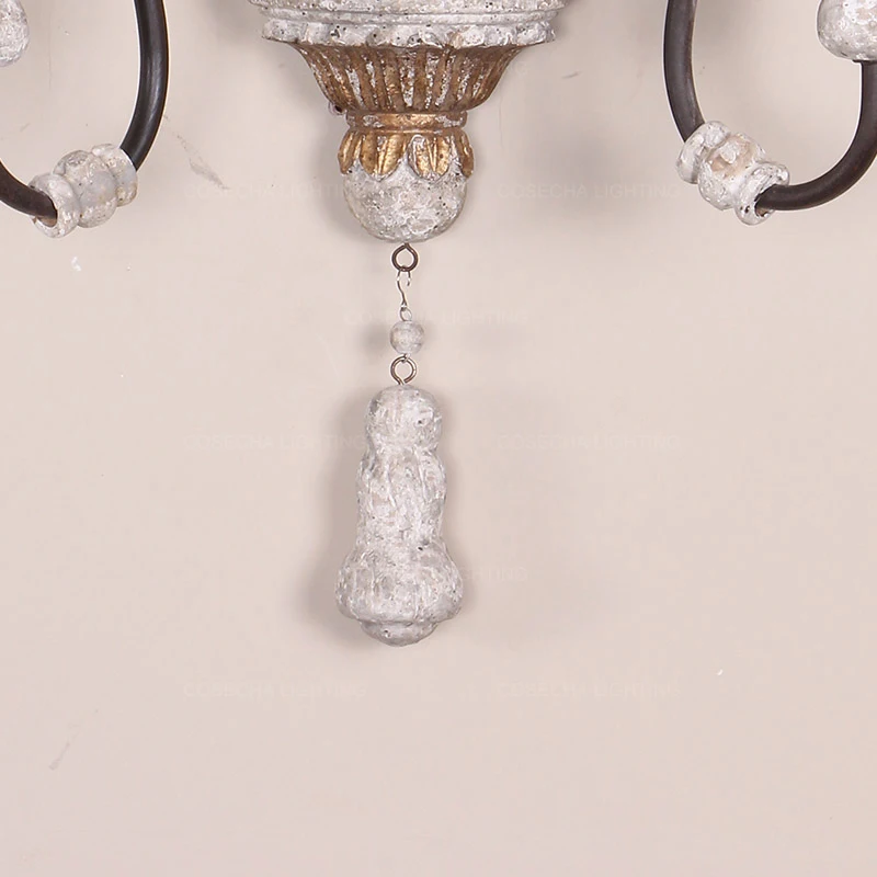 Французские настенные светильники резные винтажные Деревянные Настенные 2 света