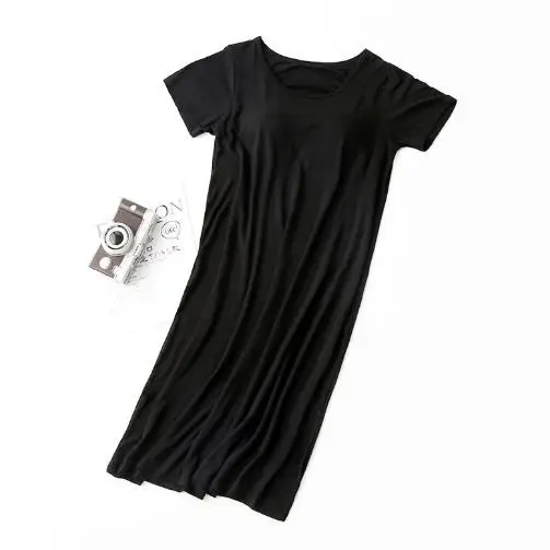 Fdfklak New Night Dress Women Lounge Wear Nightgowns Female Modal Cotton Sexy Sleepwear Bra Padded Nighties Loose Nightwear 3XL