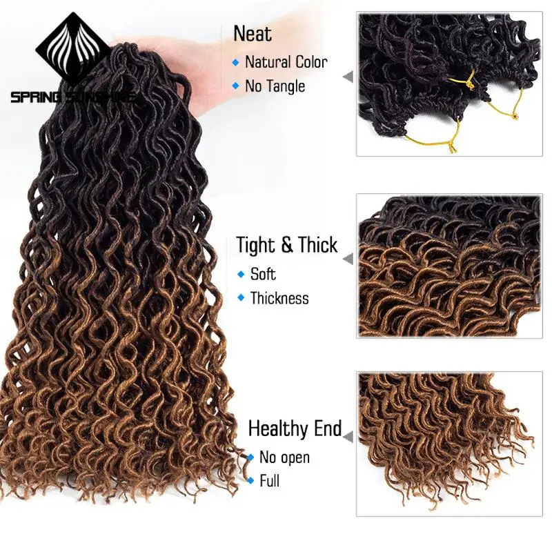Весна солнце 18 дюймов богиня Faux locs Curly крючком косички волосы Омбре кудрявые дреды синтетические волосы для наращивания для женщин