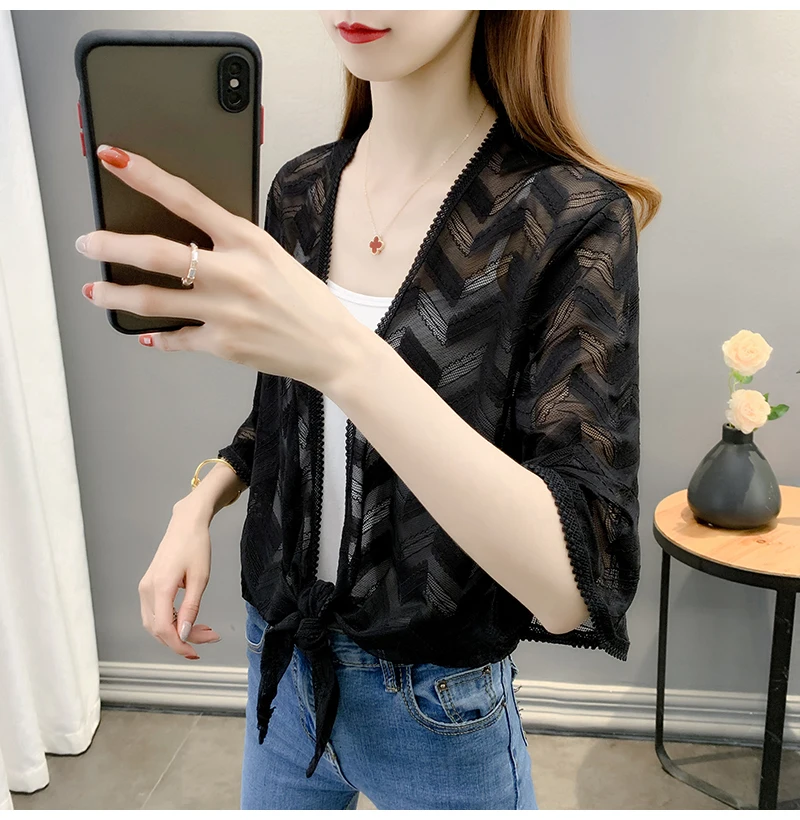 

3/4 Sleeve Crop Shawls Women Bolero Open Front Shrugs White Black Apricot Lace Bolero Summer Beach Jacket Cardigan Bride Wraps