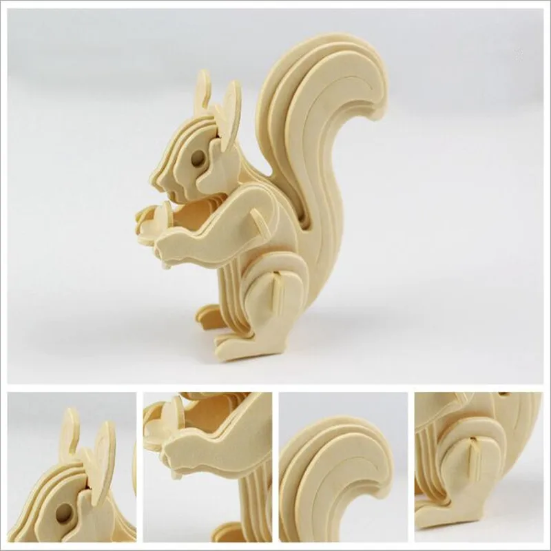 Squirrel DIY Дети 3D деревянные пазлы модель животного Сборка строительные наборы Развивающие игрушки для детей - Цвет: Squirrel