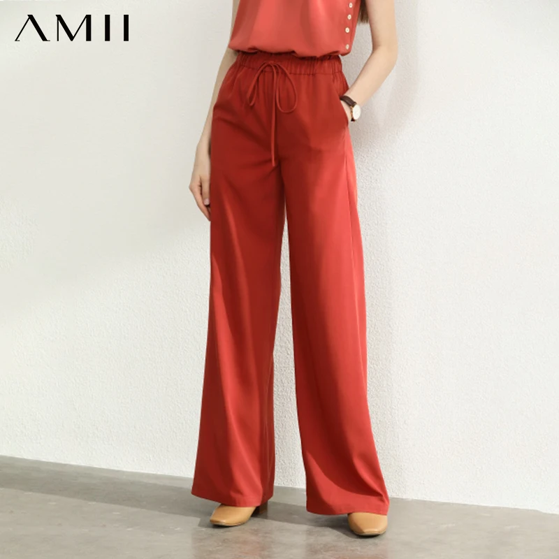 Amii Minimalist Summer Wide Leg Pants Women Casual High Waist Solid Loose Female Straight 12030043 | Женская одежда