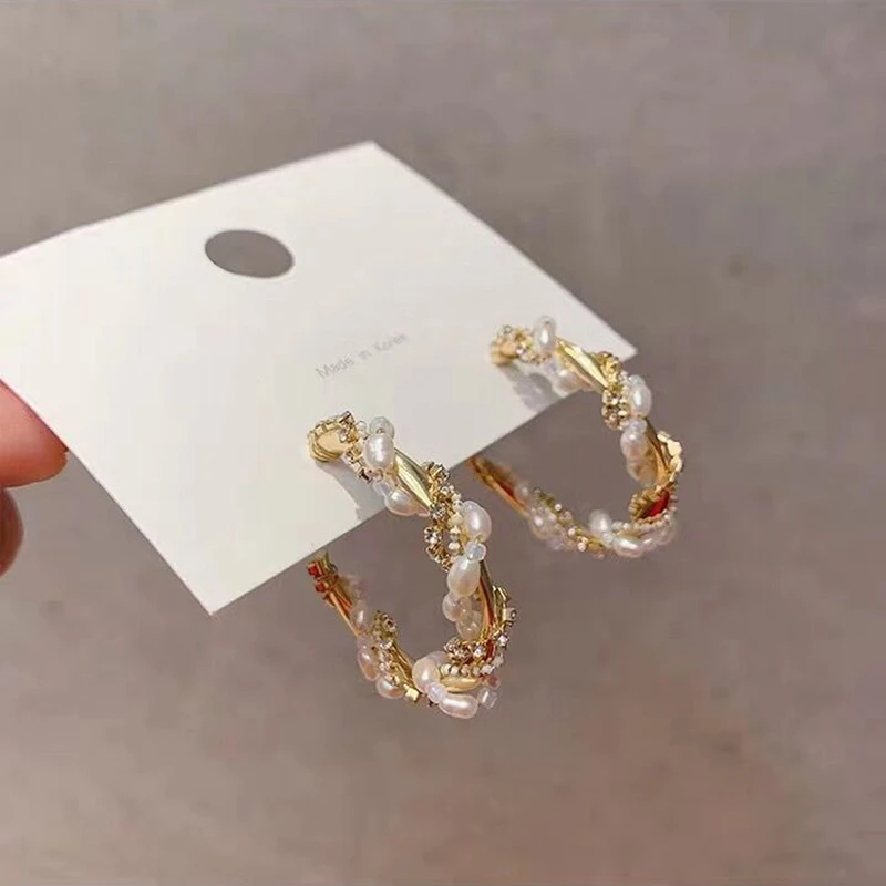 Женские серьги кольца с пресноводным жемчугом|Серьги-кольца| |